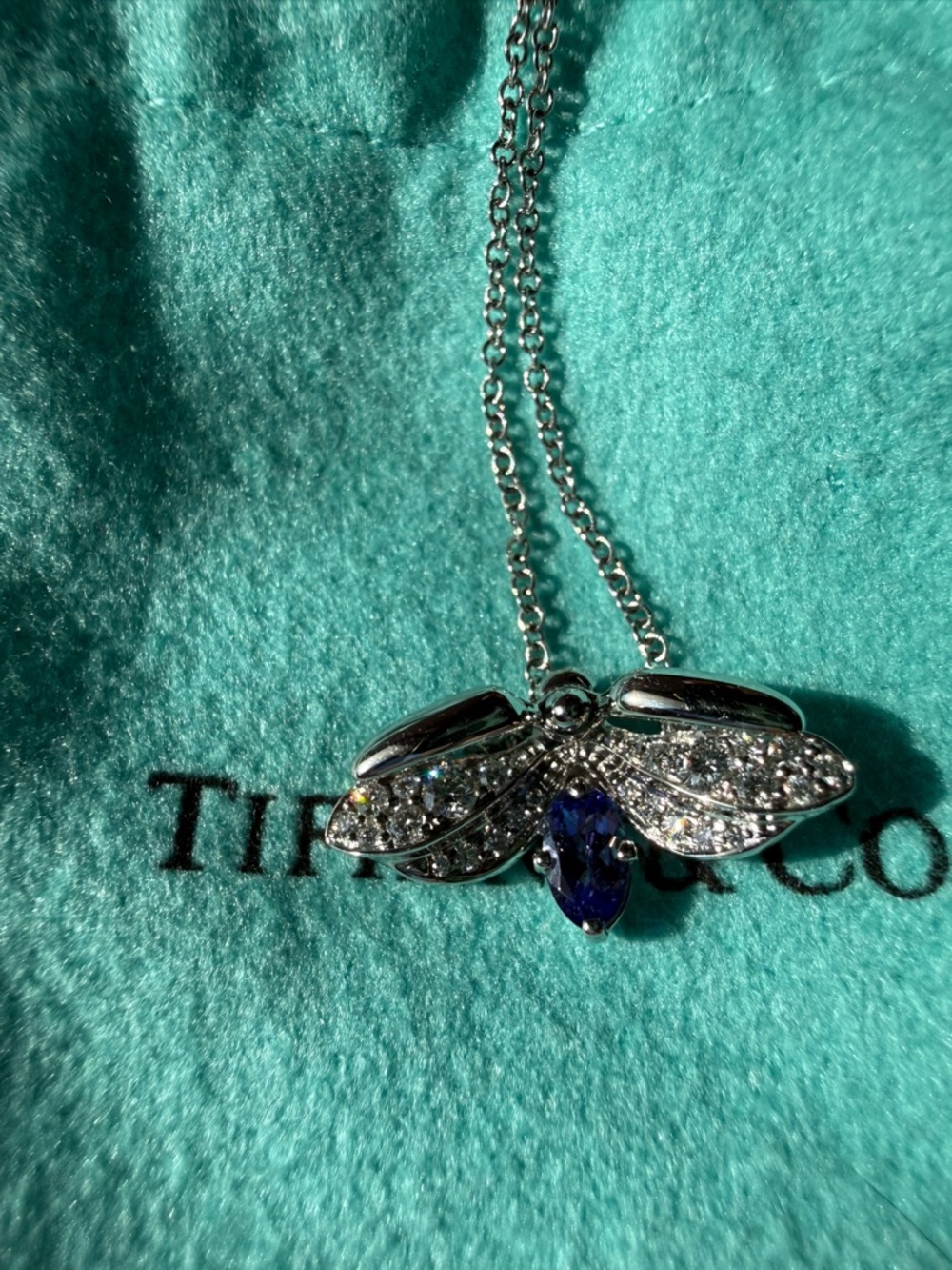 Tiffany&Co Tanzanite Firefly Pendant in platinum and diamonds